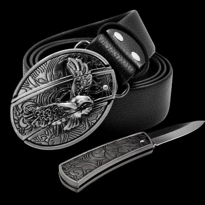 Cintura in pelle Soaring Eagle da uomo con coltello pieghevole
