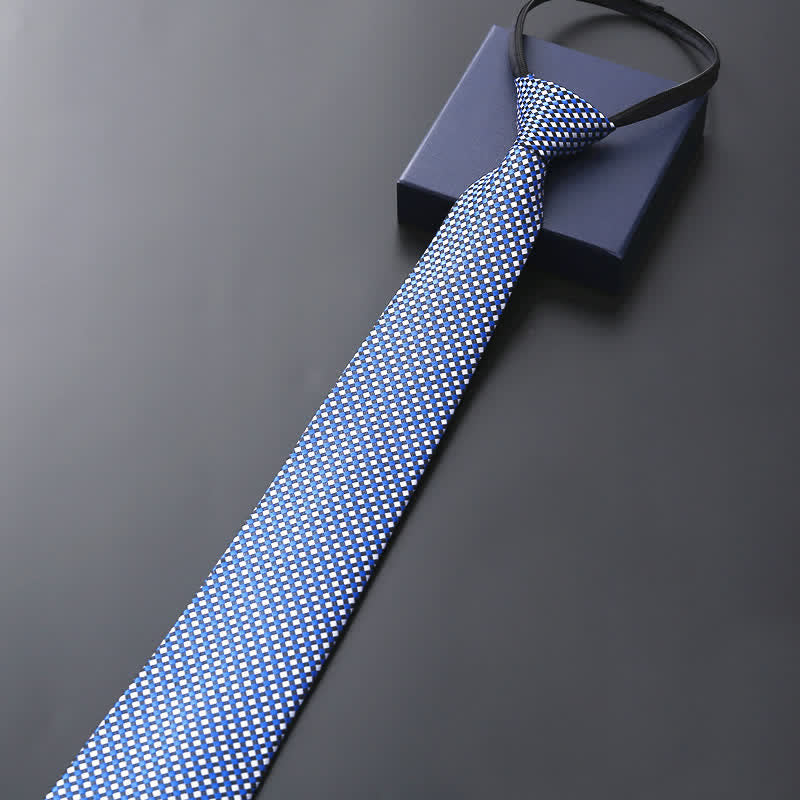 Cravatta da sposa con cerniera ufficiale da uomo - SkyBlue e bianco a quadri - image 4