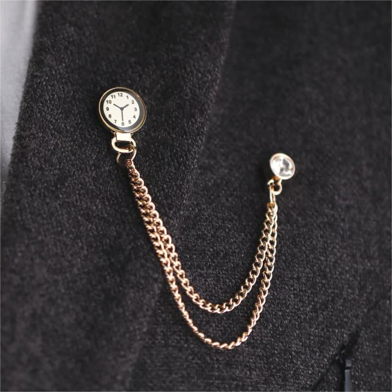 Spilla a catena con orologio da uomo vintage