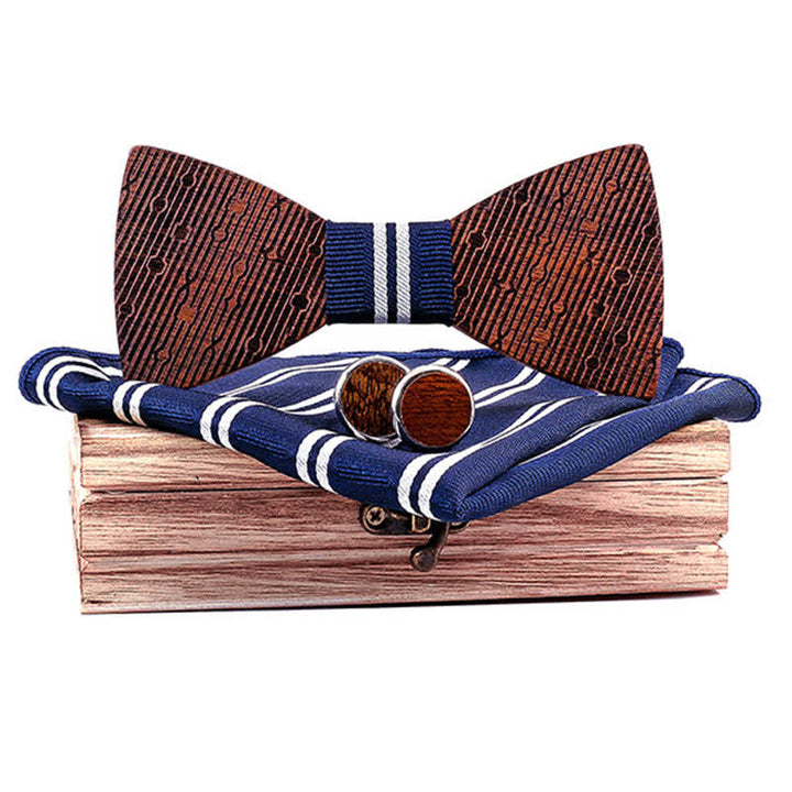 Set di 3 papillon in legno a forma di foglie cave da uomo
