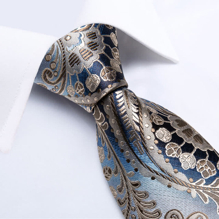 Cravatta da uomo con motivo Paisley blu e champagne