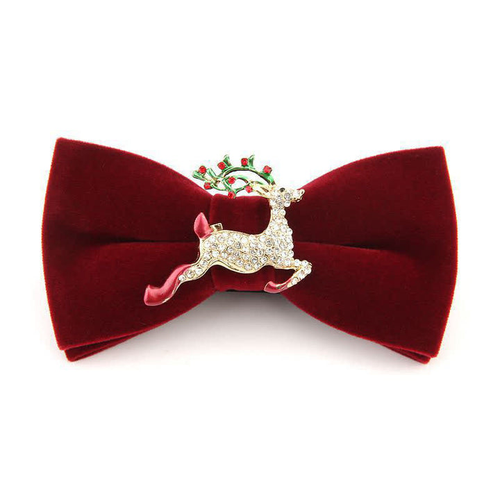 Papillon natalizio in velluto con strass e testa di alce da uomo - Cervo rosso a cinque colori - image 12