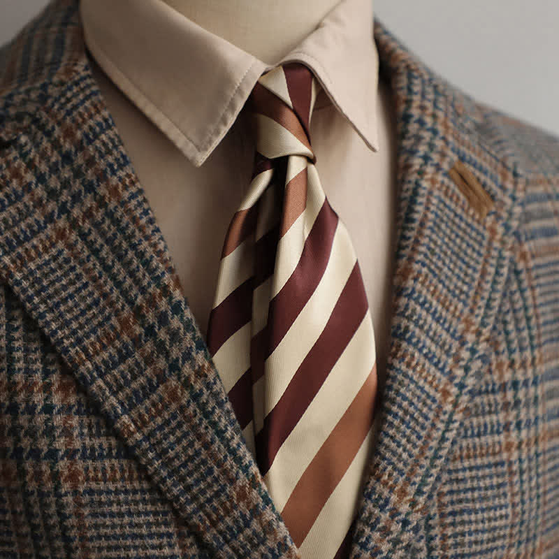 Cravatta a righe classica da ufficio per uomo - Beige e caffè - image 0