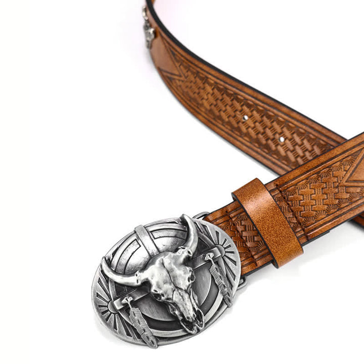 Cintura in pelle Mad Bull incisa da uomo