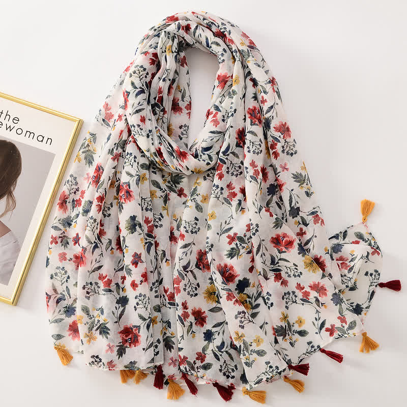 Sciarpa sottile con nappe floreali a farfalla da donna