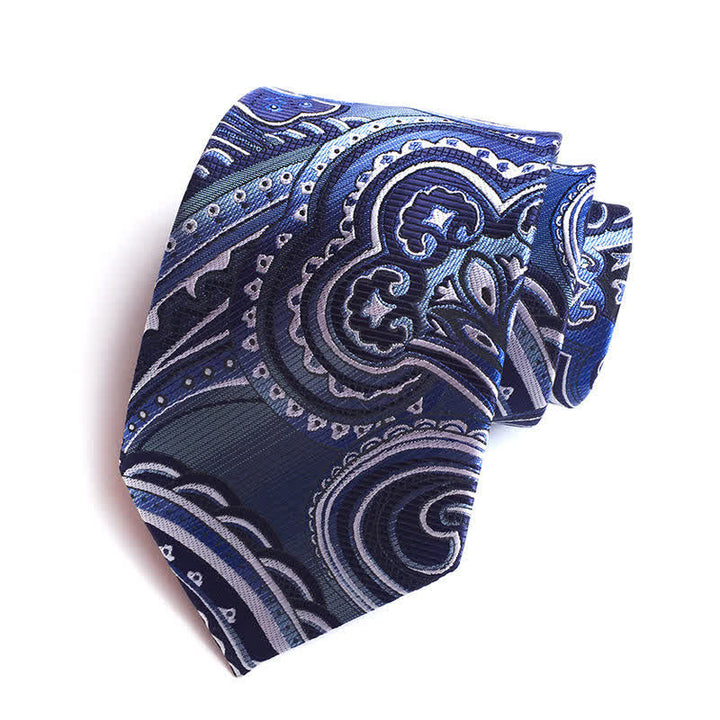 Cravatta da uomo con motivo Paisley illusion blu acciaio e bianco