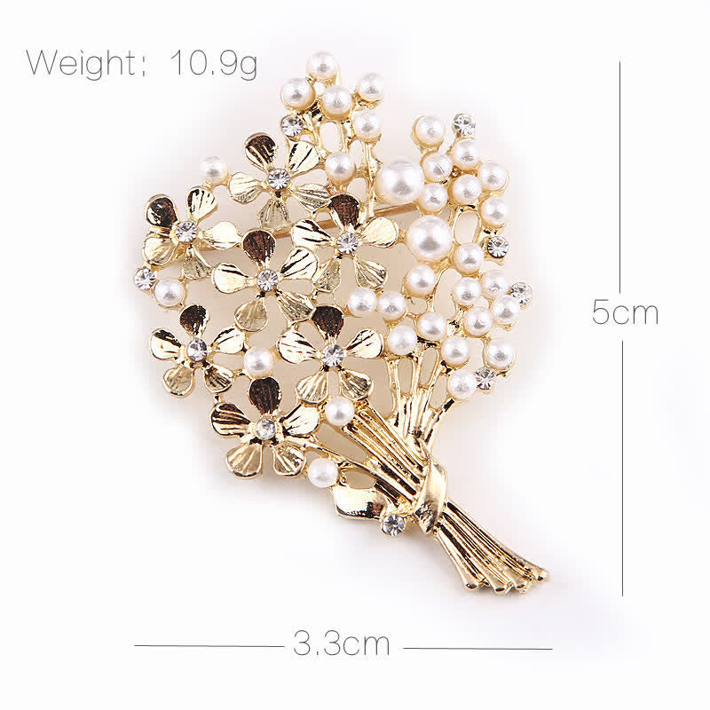 Spilla da donna con bouquet di fiori d'oro e perle