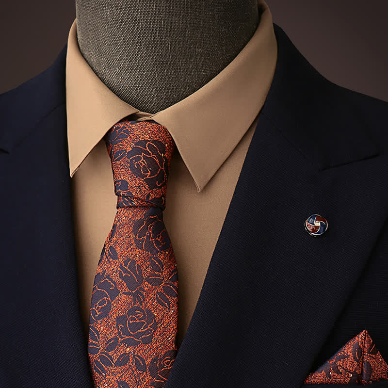 Cravatta da uomo con rosa marrone sabbia e nera - Marrone sabbia e nero - image 0