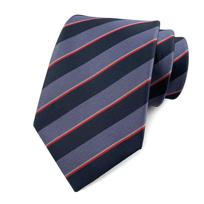Cravatta da ufficio a righe tradizionali da uomo - Grigio e nero - image 16