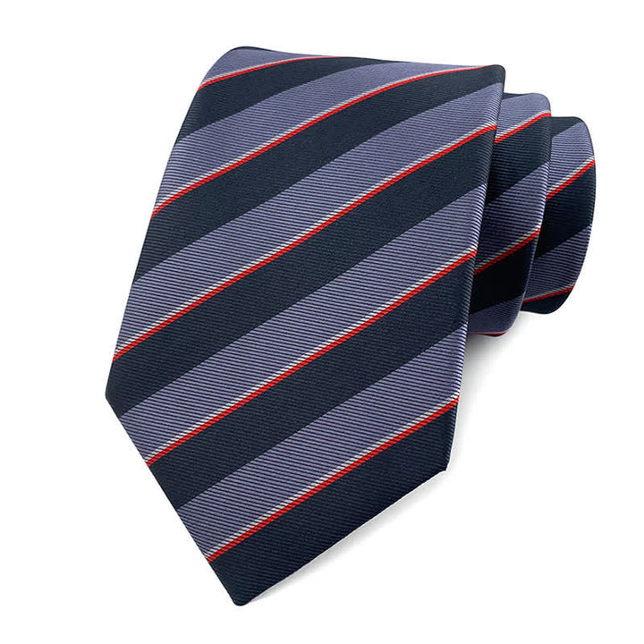 Cravatta da ufficio a righe tradizionali da uomo - Grigio e nero - image 16