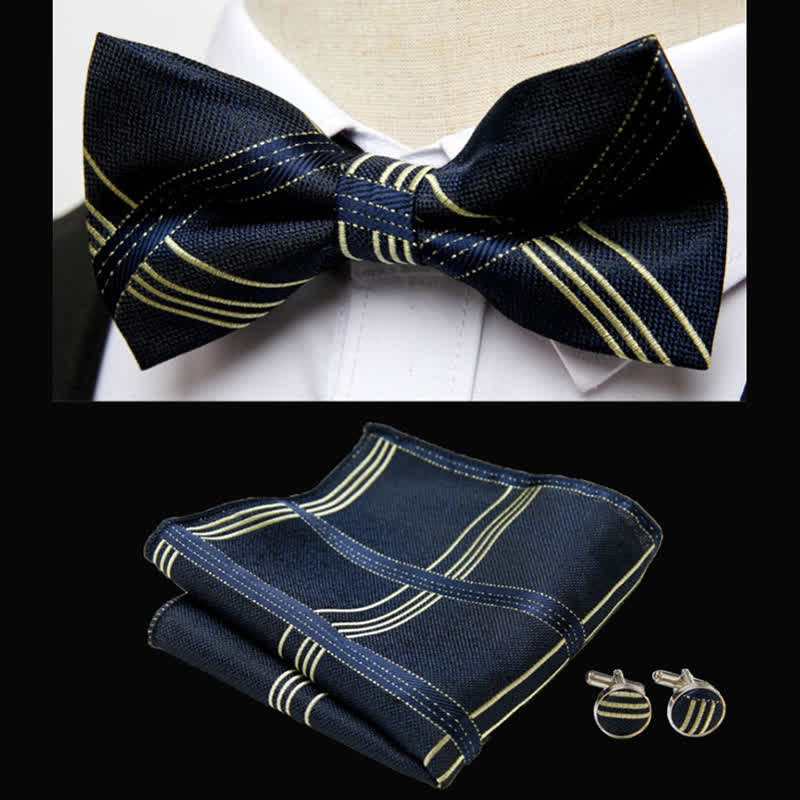 Set di 3 fazzoletti da taschino con papillon a righe classiche da uomo
