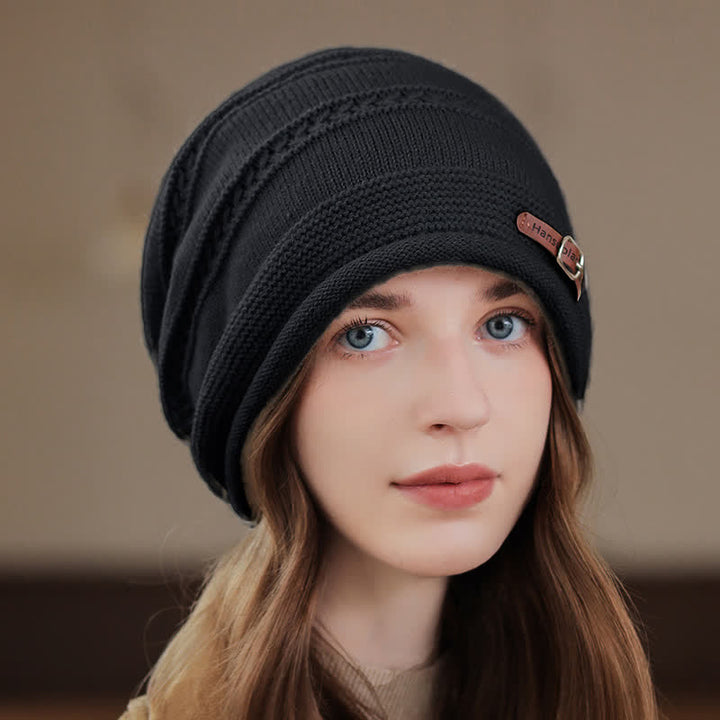 Cappello invernale da donna ripiegabile in pile lavorato a maglia