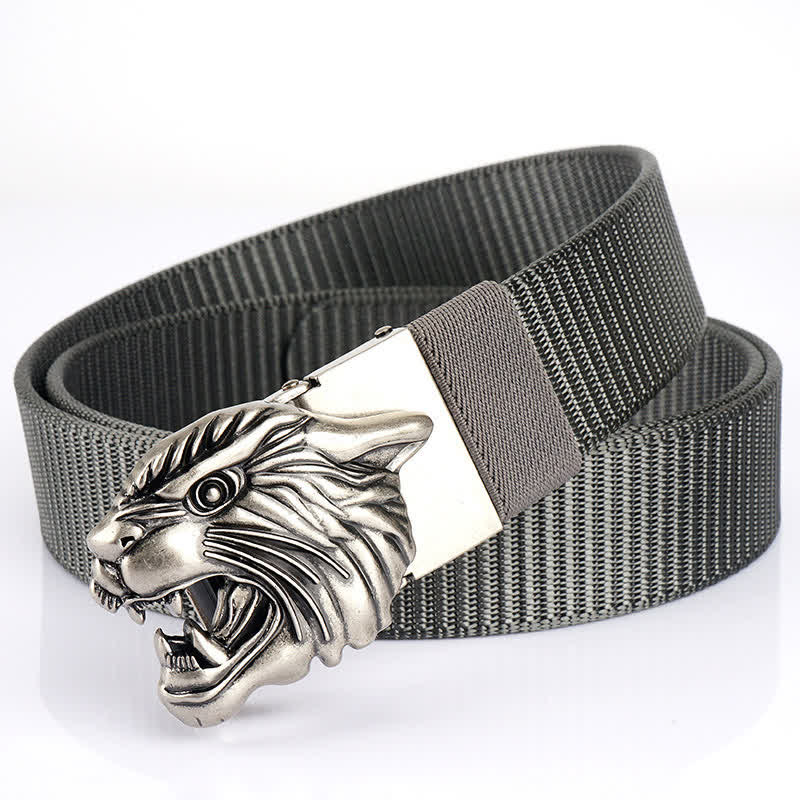 Cintura in nylon con testa di tigre ruggente da uomo - Grigio / Argento - 48" - image 19