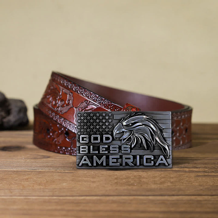 Cintura in pelle fai da te con fibbia God Bless America Eagle da uomo