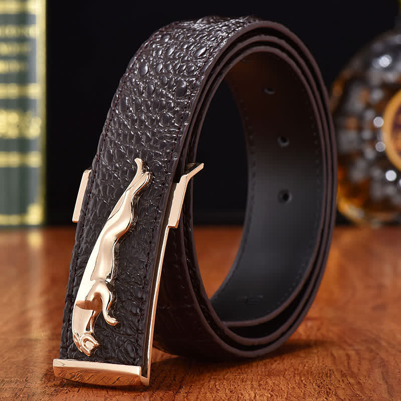 Cintura in pelle con fibbia leopardata di lusso da uomo