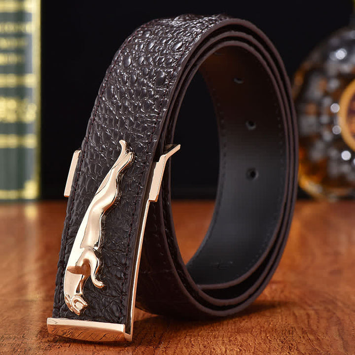 Cintura in pelle con fibbia leopardata di lusso da uomo