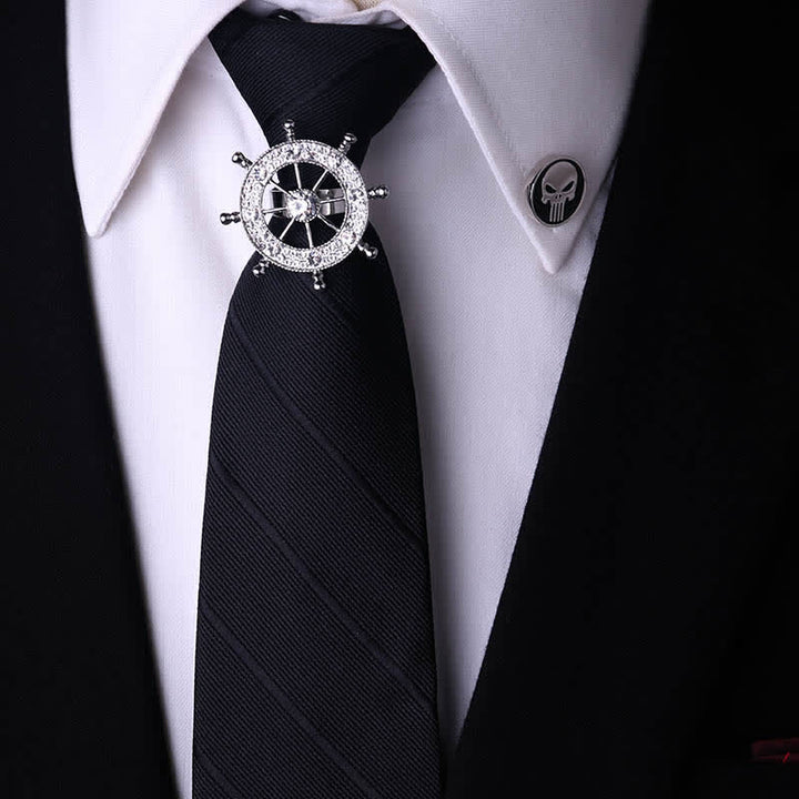 Cravatta con fibbia a spillo stile retrò da uomo - Elmo e strisce nere - image 4