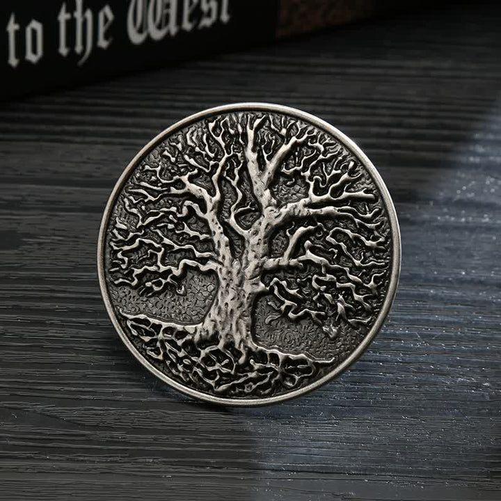 Cintura in pelle con fibbia rotonda fai da te con albero della vita da uomo - Argento - Senza cintura - image 4