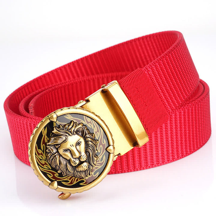 Cintura in nylon da uomo con motivo a testa di leone - Rosso / Oro - 48" - image 14