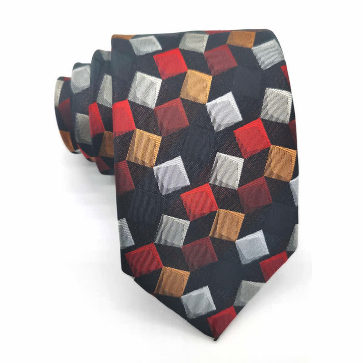 Cravatta da uomo in pura seta con motivo geometrico quadrato colorato