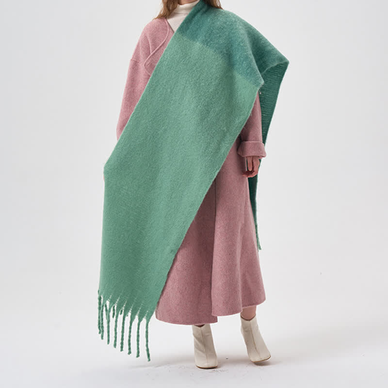Sciarpa con frange bicolore semplice invernale da donna - Verde chiaro - image 4