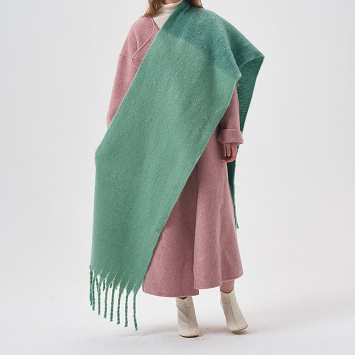 Sciarpa con frange bicolore semplice invernale da donna - Verde chiaro - image 4