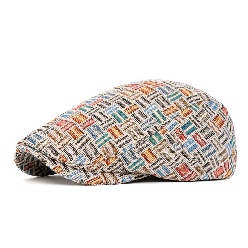 Cappello basco a quadri jacquard colorati retrò artistici - Fibbia posteriore - Azzurro chiaro - Regolabile (22 1/2"-24") - image 16