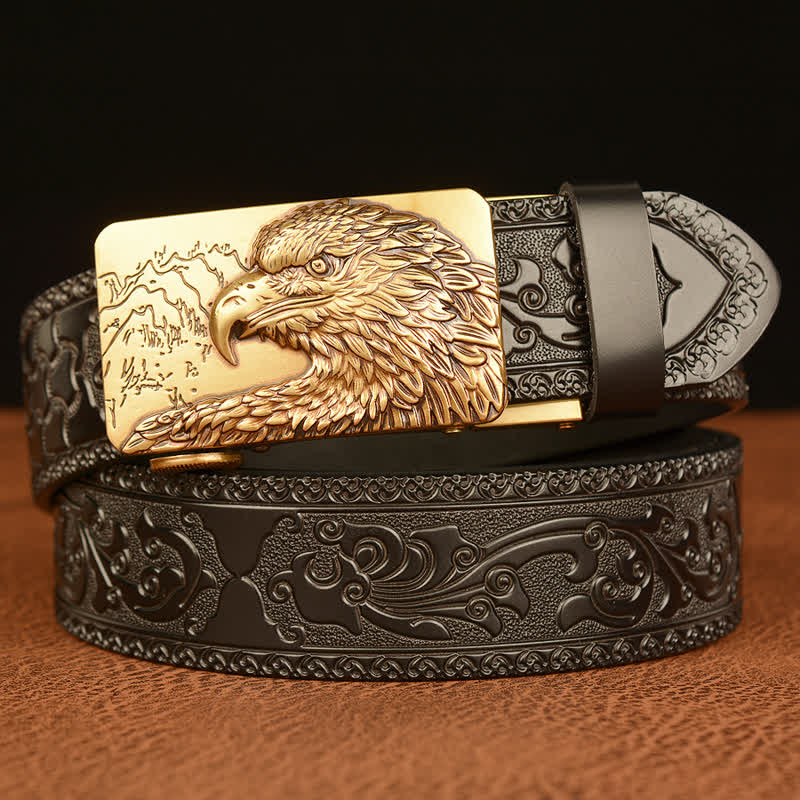 Cintura da uomo in pelle intagliata con testa d'aquila - Oro e nero - 46 - image 10