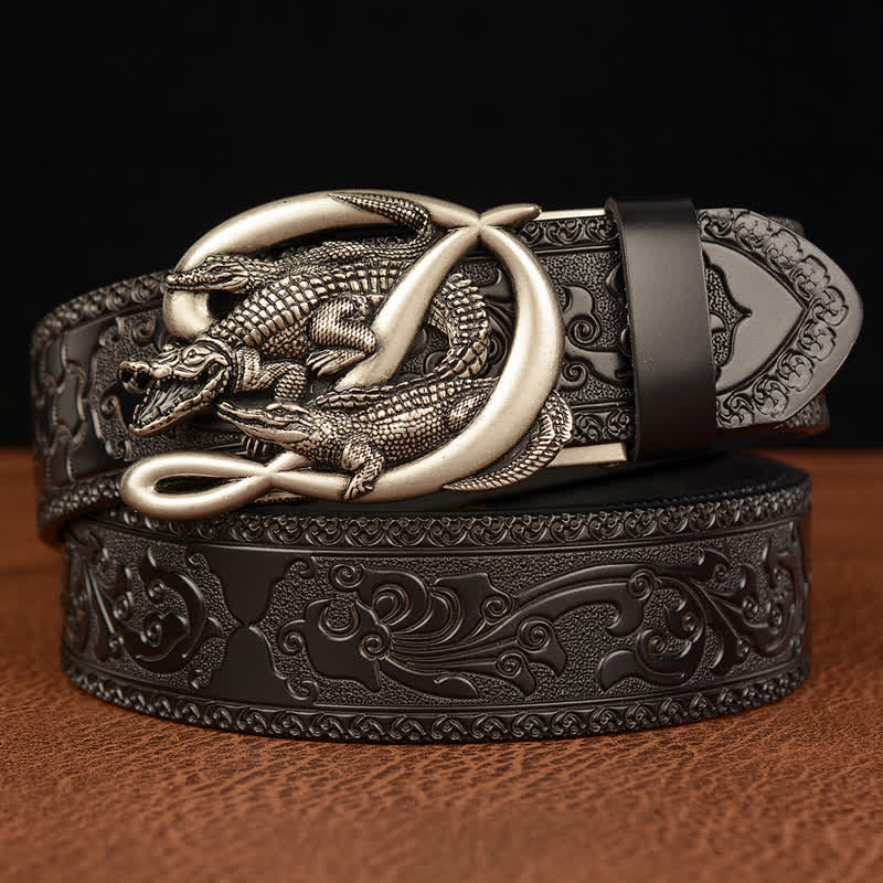 Cintura in pelle con fibbia in coccodrillo da uomo - Argento e nero - 46 - image 16