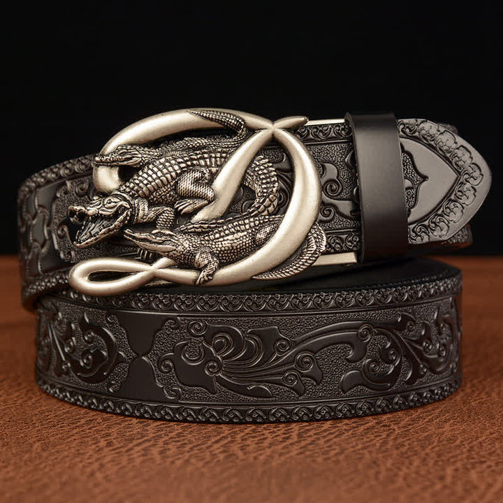 Cintura in pelle con fibbia in coccodrillo da uomo - Argento e nero - 46 - image 16