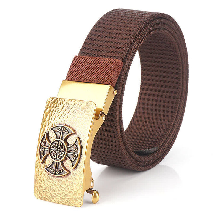 Cintura in nylon per il tempo libero in stile retrò da uomo - Marrone / Oro - 48" - image 13