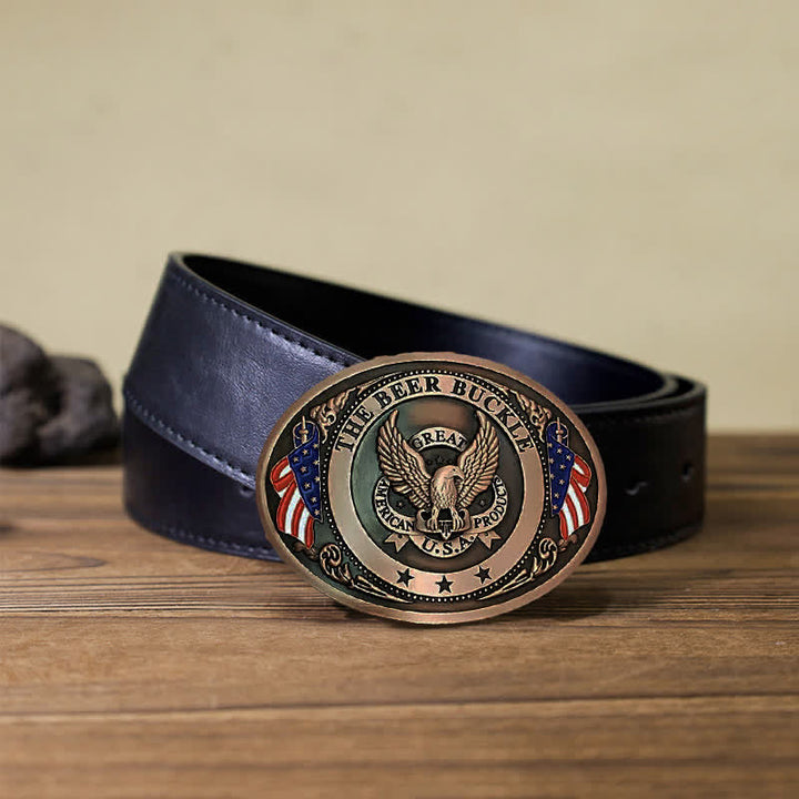 Cintura in pelle con fibbia porta birra creativa fai da te con bandiera USA e aquila da uomo