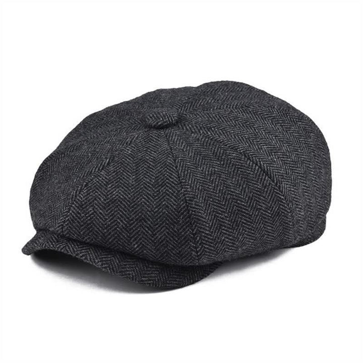 Classico berretto ottagonale in tweed a spina di pesce