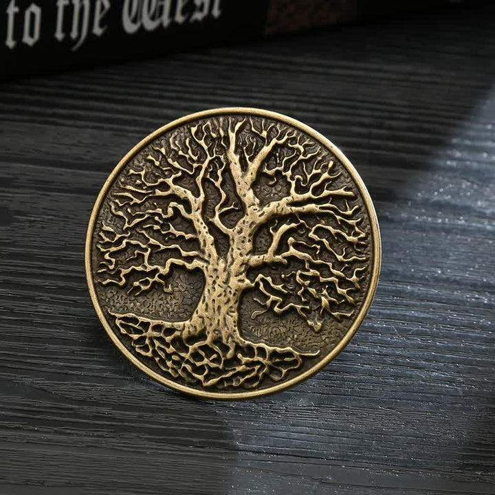 Cintura in pelle con fibbia rotonda fai da te con albero della vita da uomo - Bronzo - Senza cintura - image 0