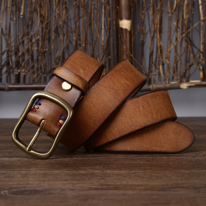 Cintura da uomo vintage in pelle di vacchetta pura spessa