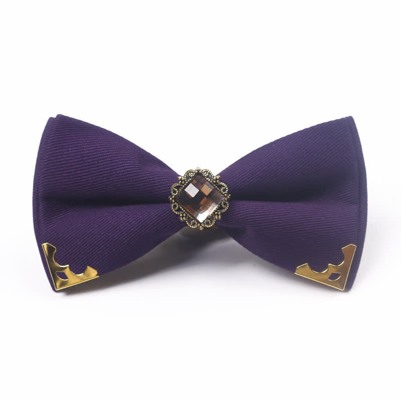Papillon da uomo in cotone con bordo dorato e gemma - Viola - image 10