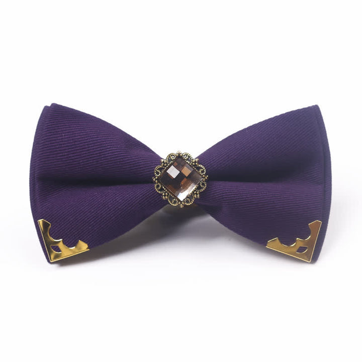 Papillon da uomo in cotone con bordo dorato e gemma - Viola - image 10