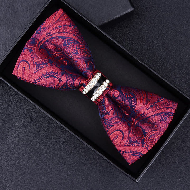 Papillon da uomo con motivo floreale Paisley a righe e strass - Borgogna Paisley - image 3