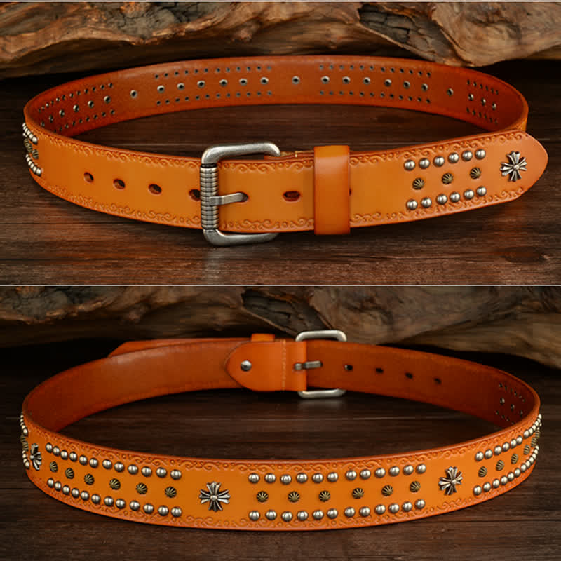Cintura unisex con decorazione a borchie e borchie incrociate in stile rock