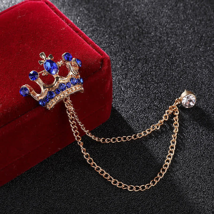 Spilla da uomo con catena a corona retrò e strass