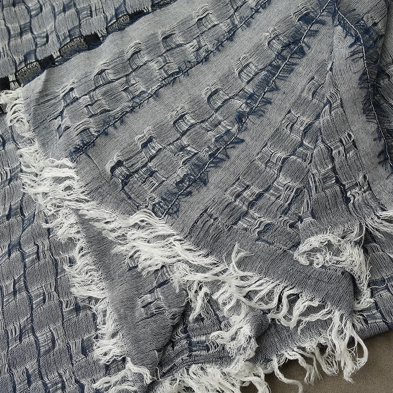 Sciarpa con nappe a quadri e stropicciate, unica nel suo genere, da uomo - image 5
