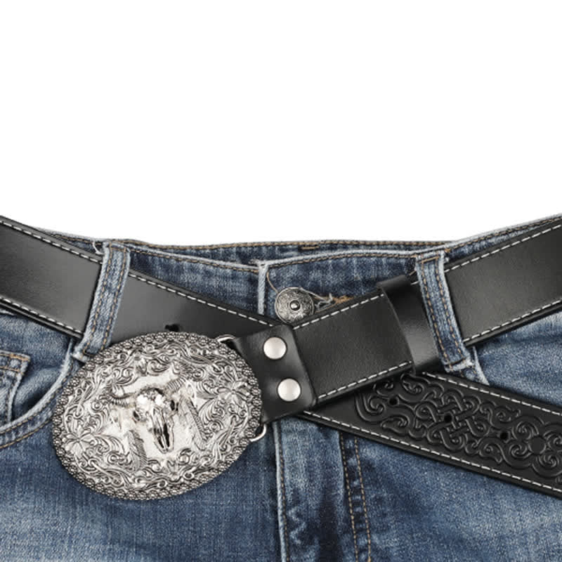 Cintura in pelle da uomo con piuma incisa Bull Jeans