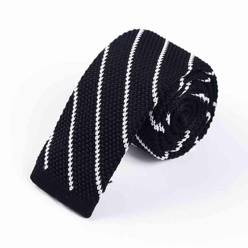 Cravatta a righe diagonali lavorata a maglia da uomo - Nero - image 0
