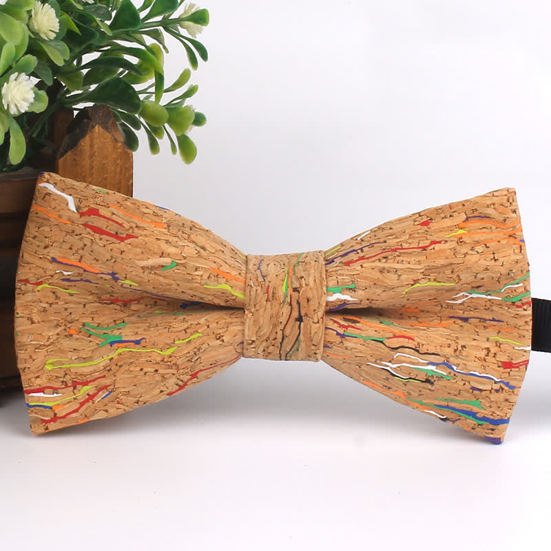 Papillon multicolore con stampa geometrica effetto legno da uomo