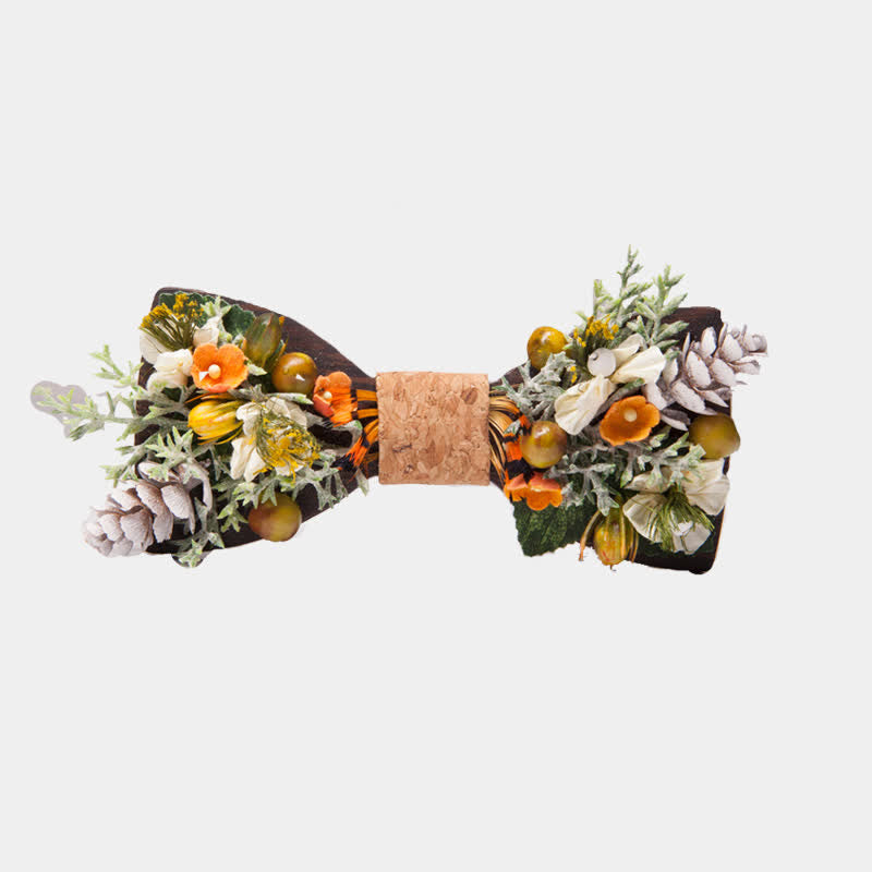 Papillon in legno vintage da uomo con bouquet di foresta - Nero - image 0