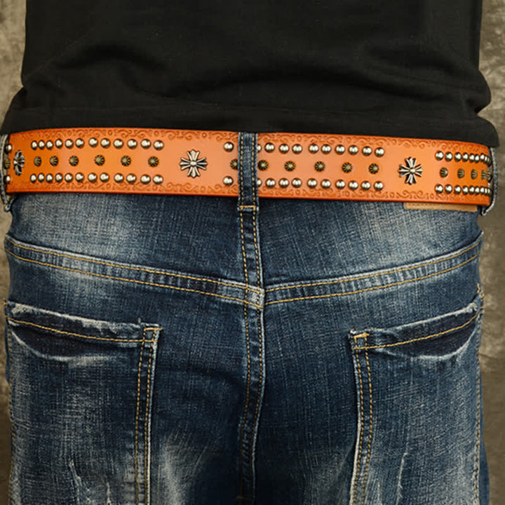 Cintura unisex con decorazione a borchie e borchie incrociate in stile rock