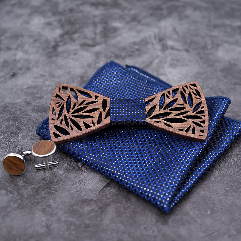 Set di 4 papillon in legno a forma di foglia cava da uomo