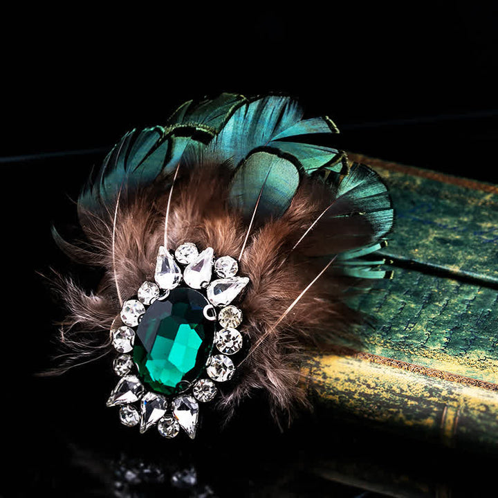 Spilla da donna con piuma di cristallo verde scuro
