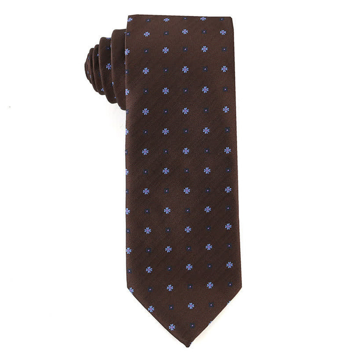 Cravatta da uomo retrò marrone - Fiore blu e blu navy - image 8