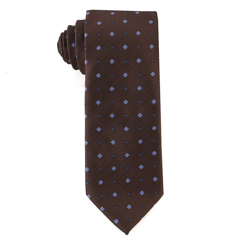 Cravatta da uomo retrò marrone - Fiore blu e blu navy - image 8
